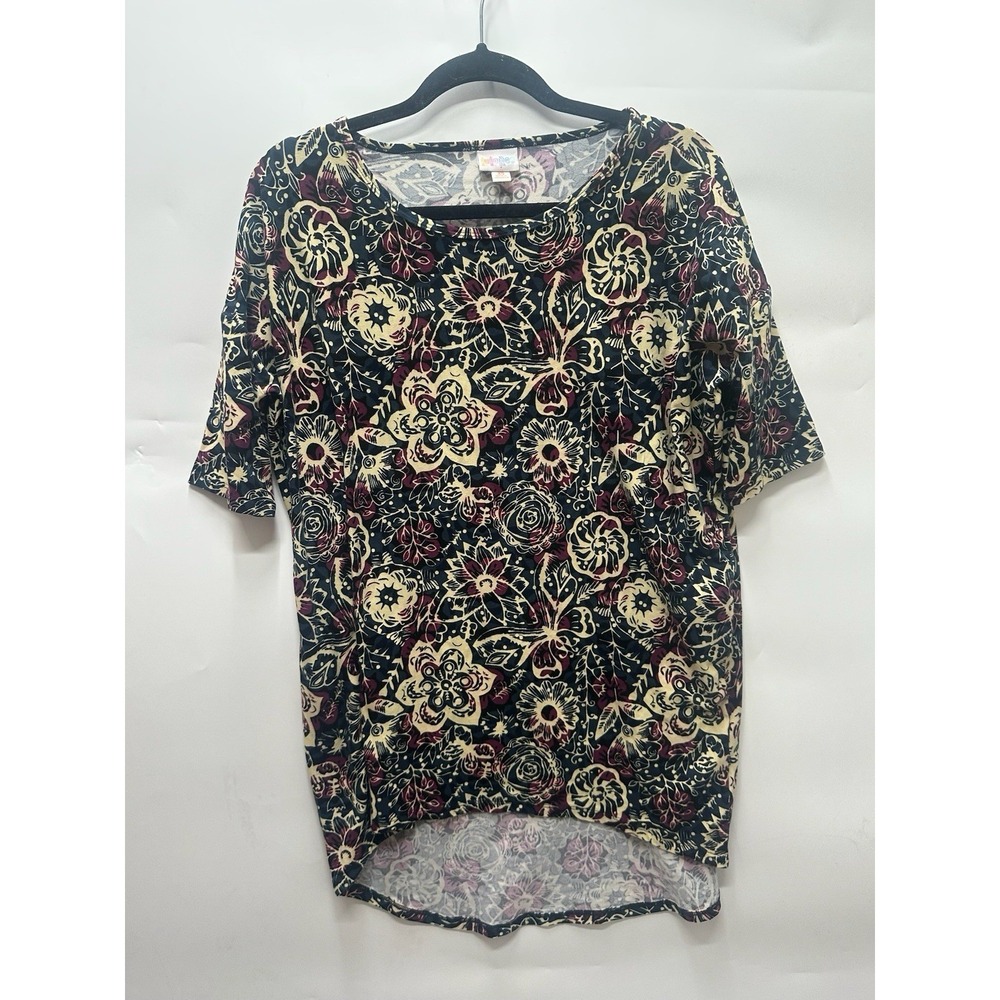 Lularoe Women's XS Black Floral Short Sleeve tunic shirt